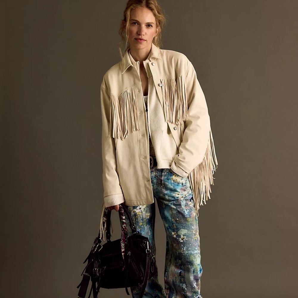 We The Free Cream Leather Fringe Jacket - Picture 4 of 8